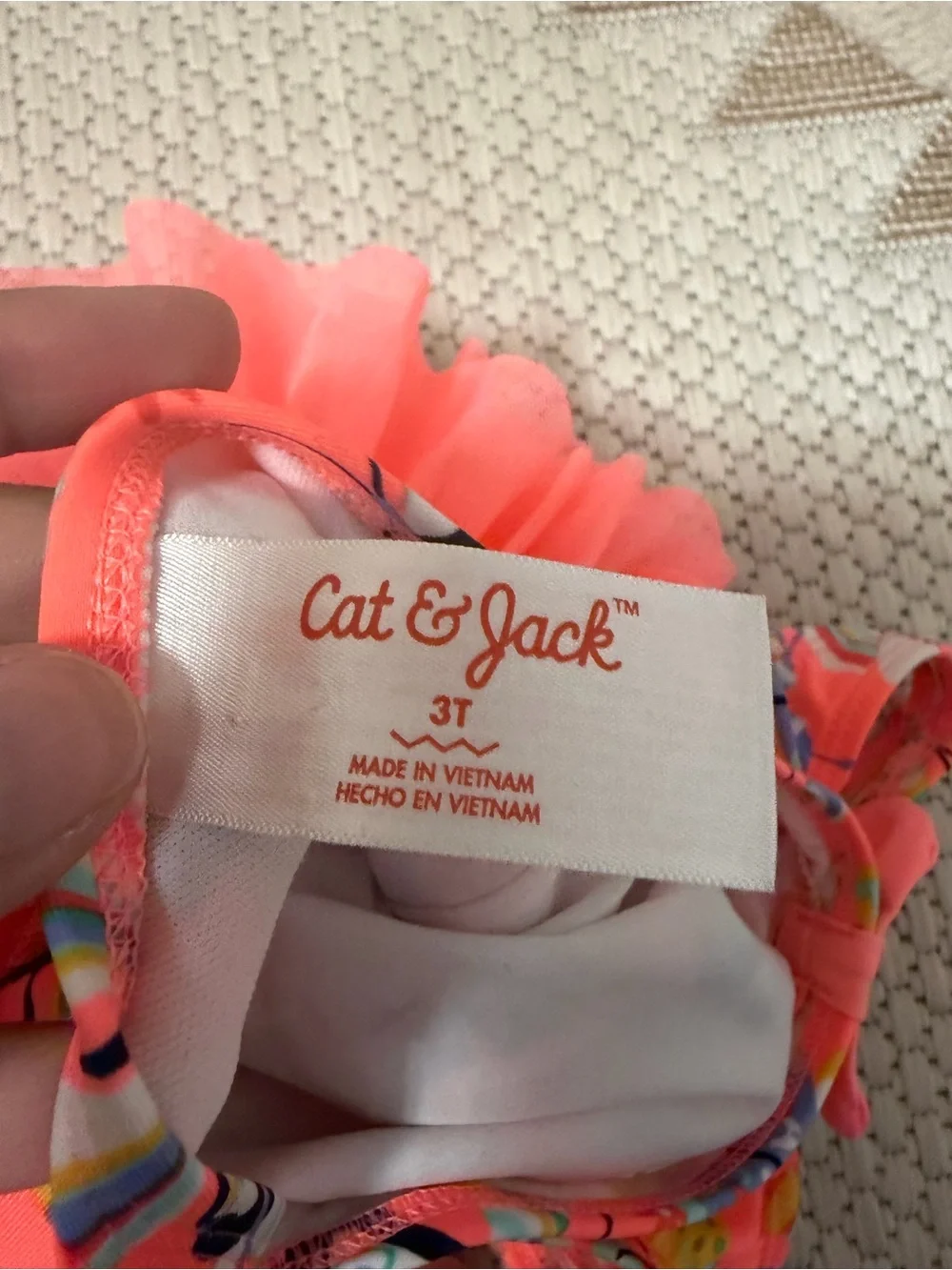 Cat & Jack girls 3T orange swimsuit with multicolored butterfly and bird print